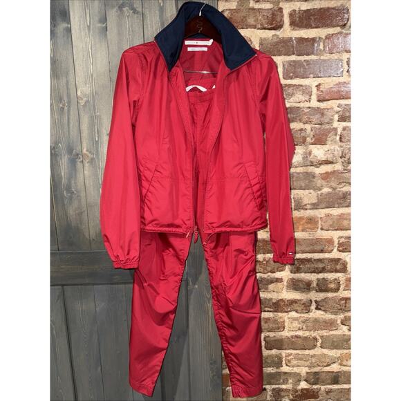 2003 Vintage Tommy Hilfiger Women’s Track Suit Sz M Maroon & Navy Stripe - Picture 4 of 15